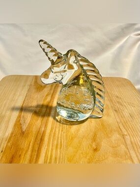 *VTG* Murano Inspired Art Glass Unicorn Paperweight -w/Controlled Bubbles -Clear